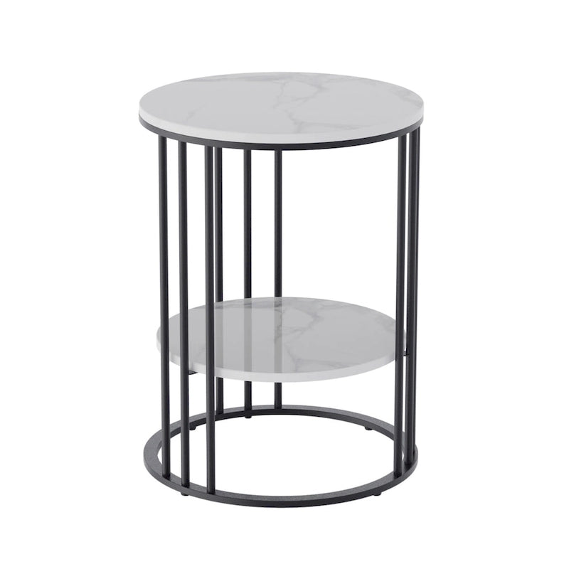 Table d'appoint de canapé ronde à 2 niveaux en pierre frittée avec cadre doré