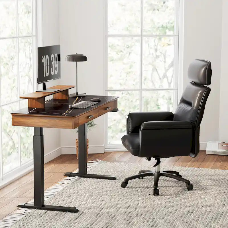 Bureau debout ergonomique 55" en ardoise avec 2 tiroirs et support d'écran