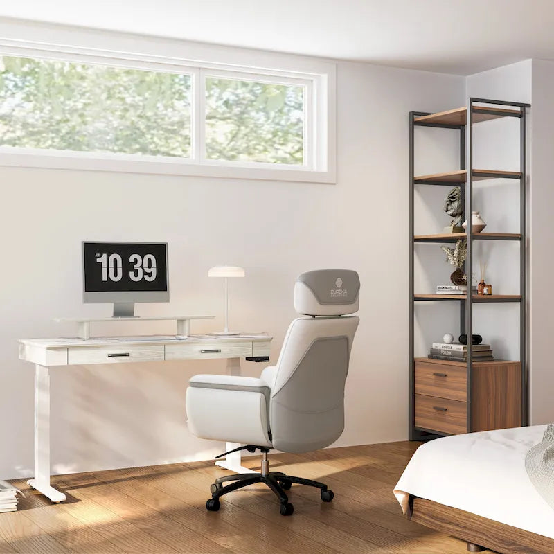 Bureau debout ergonomique 55" en ardoise avec 2 tiroirs et support d'écran