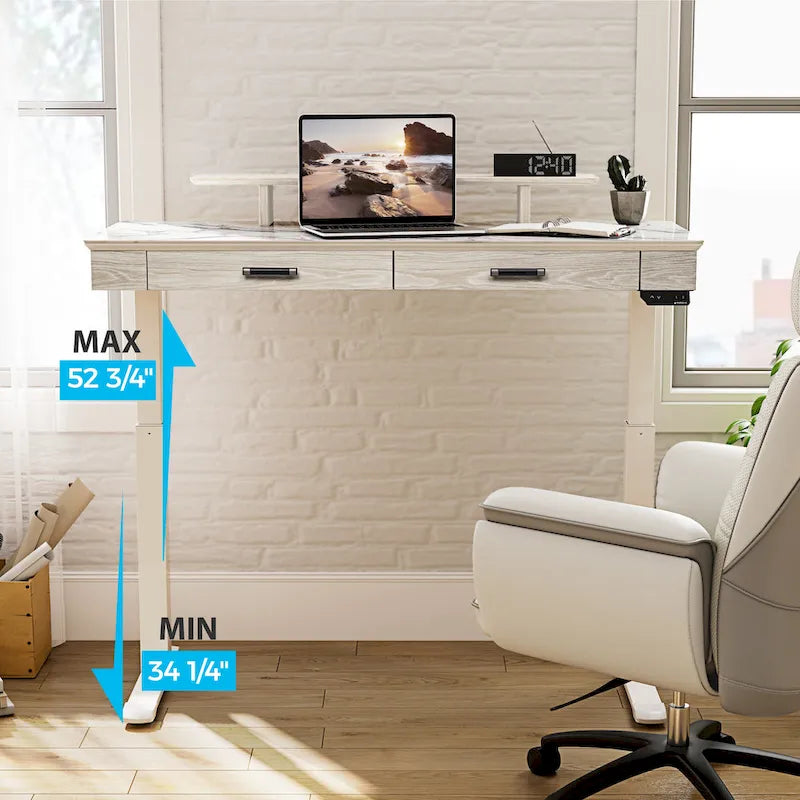 Bureau debout ergonomique 55" en ardoise avec 2 tiroirs et support d'écran