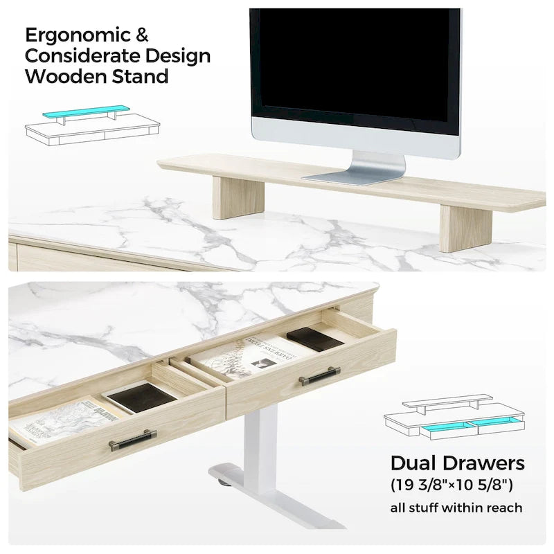Bureau debout ergonomique 55" en ardoise avec 2 tiroirs et support d'écran