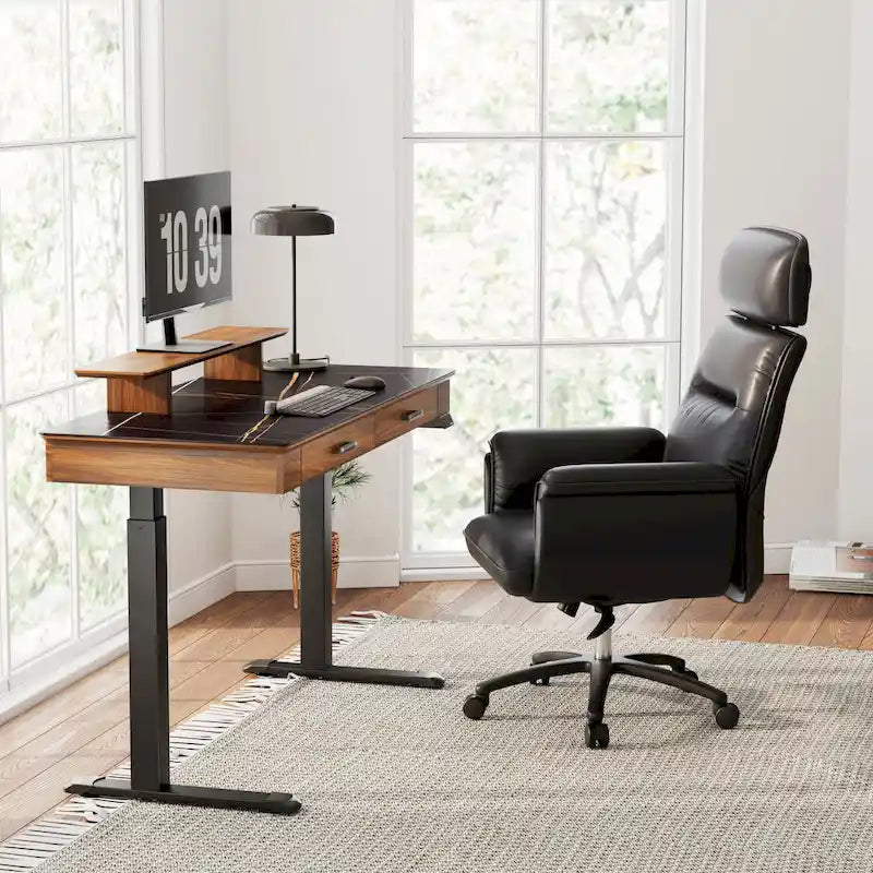 Bureau debout ergonomique 55" en ardoise avec 2 tiroirs et support d'écran