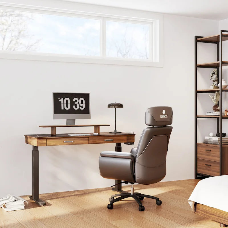 Bureau debout ergonomique 55" en ardoise avec 2 tiroirs et support d'écran