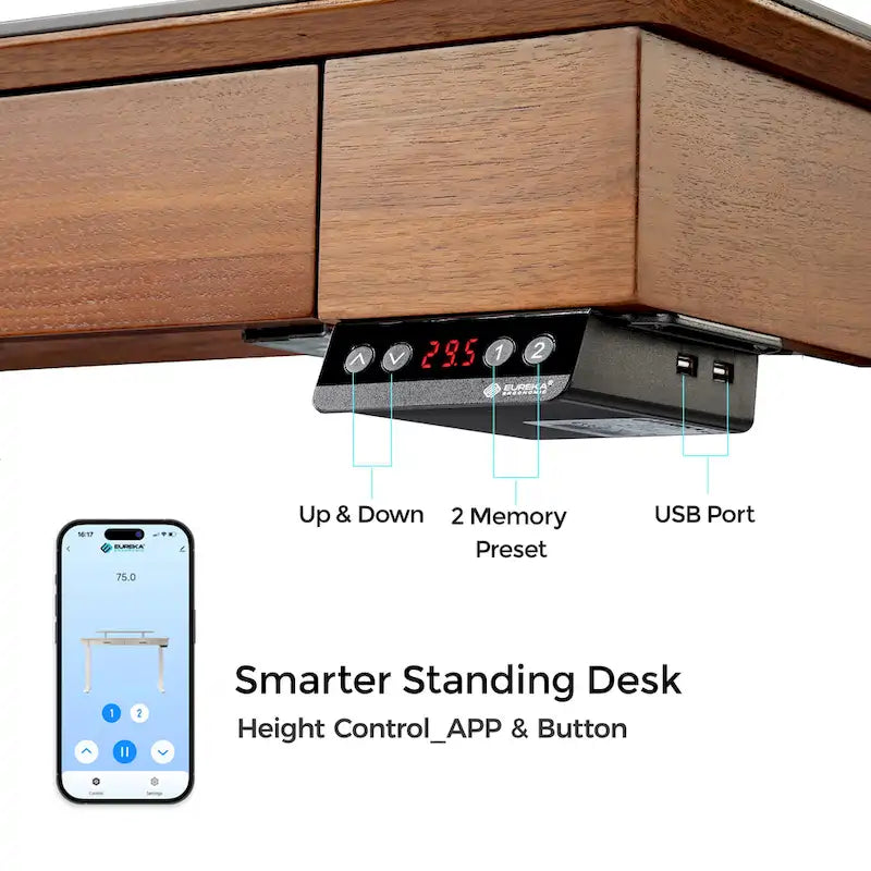 Bureau debout ergonomique 55" en ardoise avec 2 tiroirs et support d'écran