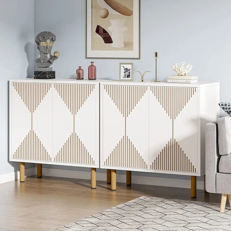 Grand meuble de rangement blanc moderne, meuble bas autoportant