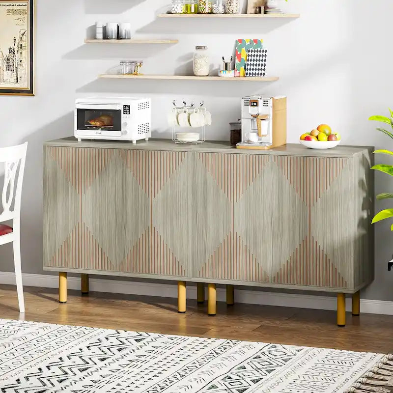 Grand meuble de rangement blanc moderne, meuble bas autoportant