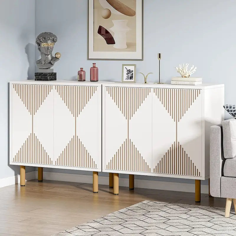 Grand meuble de rangement blanc moderne, meuble bas autoportant