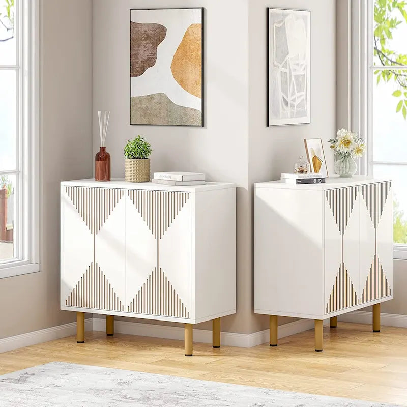 Grand meuble de rangement blanc moderne, meuble bas autoportant