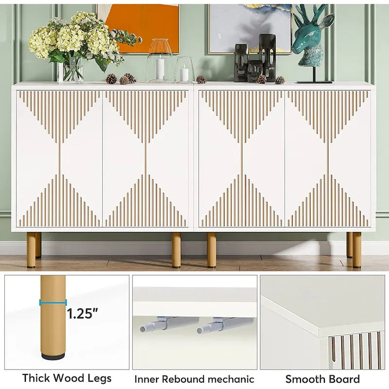 Grand meuble de rangement blanc moderne, meuble bas autoportant