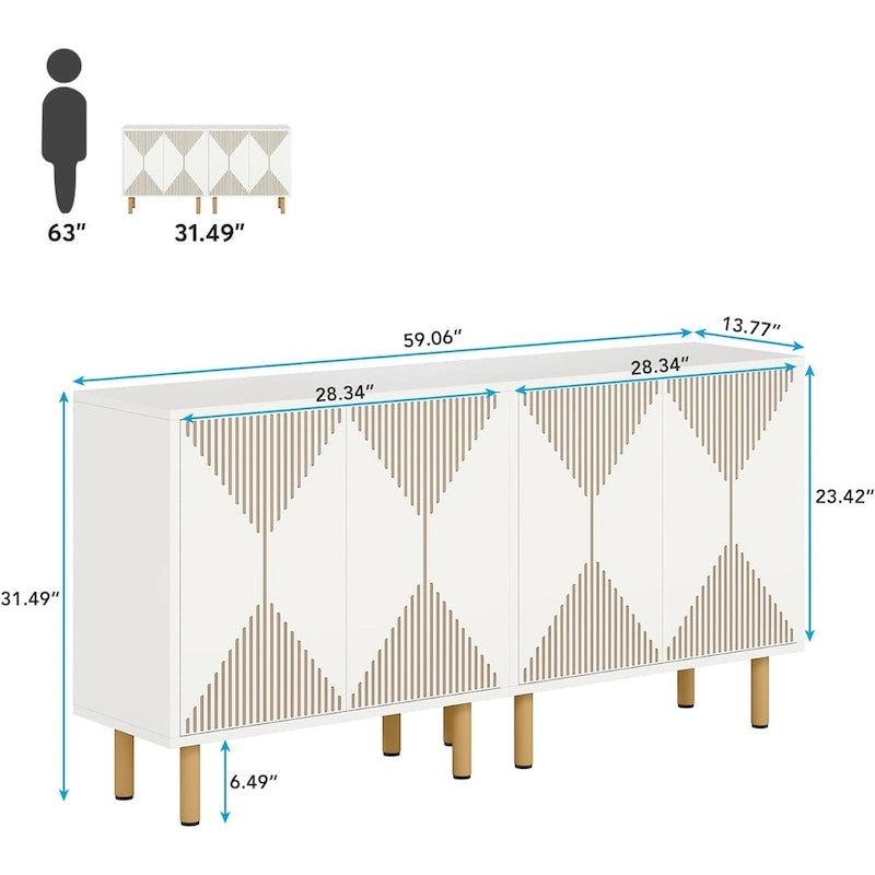Grand meuble de rangement blanc moderne, meuble bas autoportant