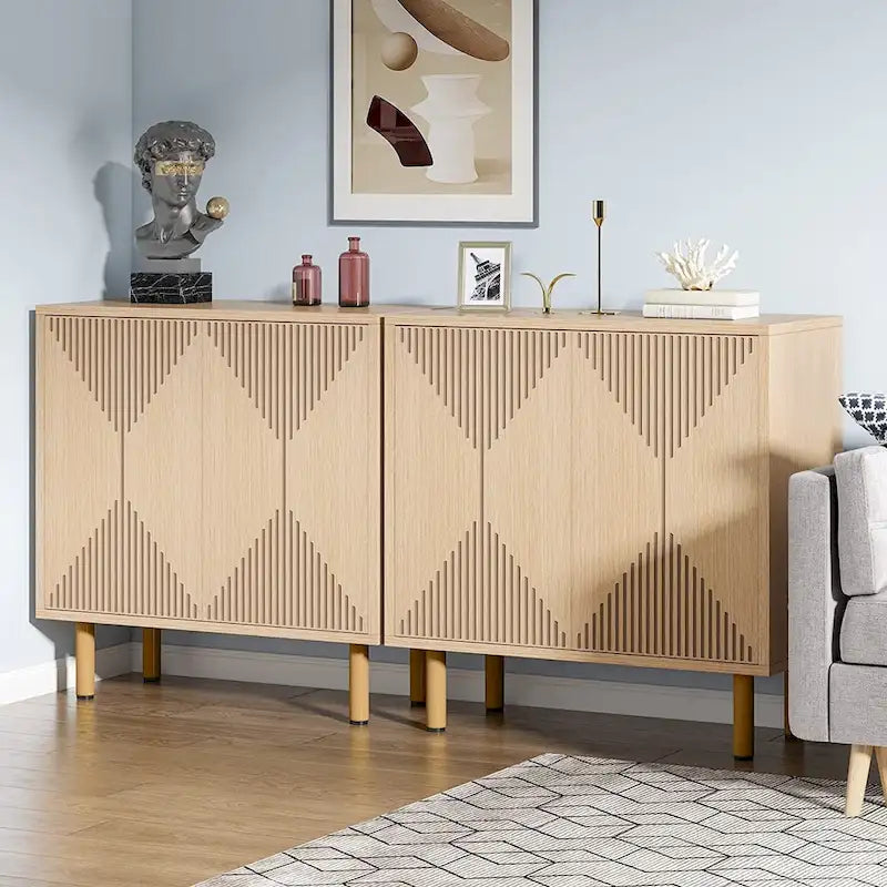 Grand meuble de rangement blanc moderne, meuble bas autoportant
