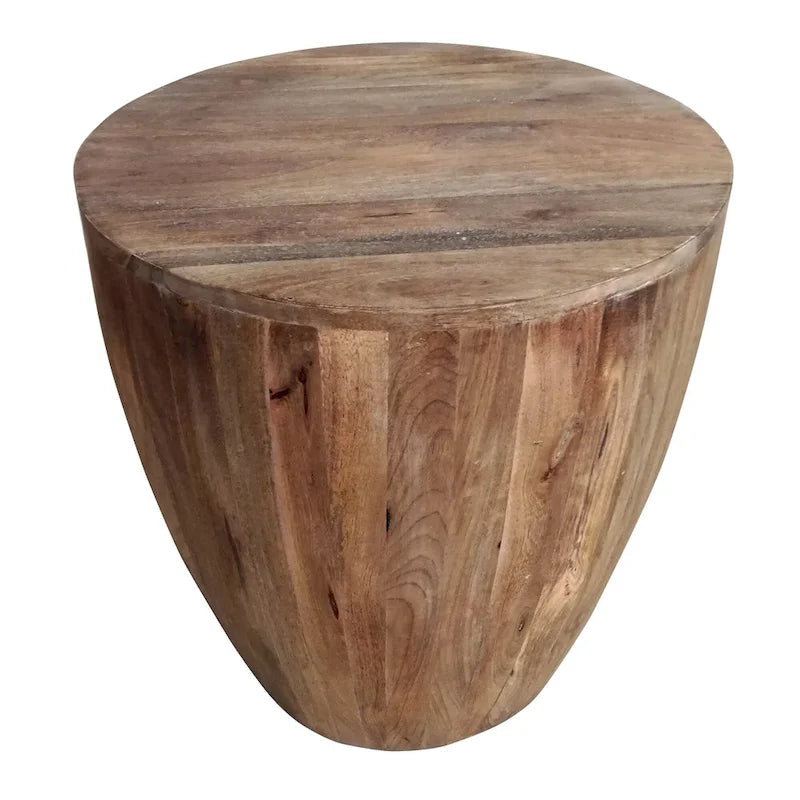 Table d'appoint en bois de manguier vieilli de forme cylindrique sculptée à la main Arthur, marron