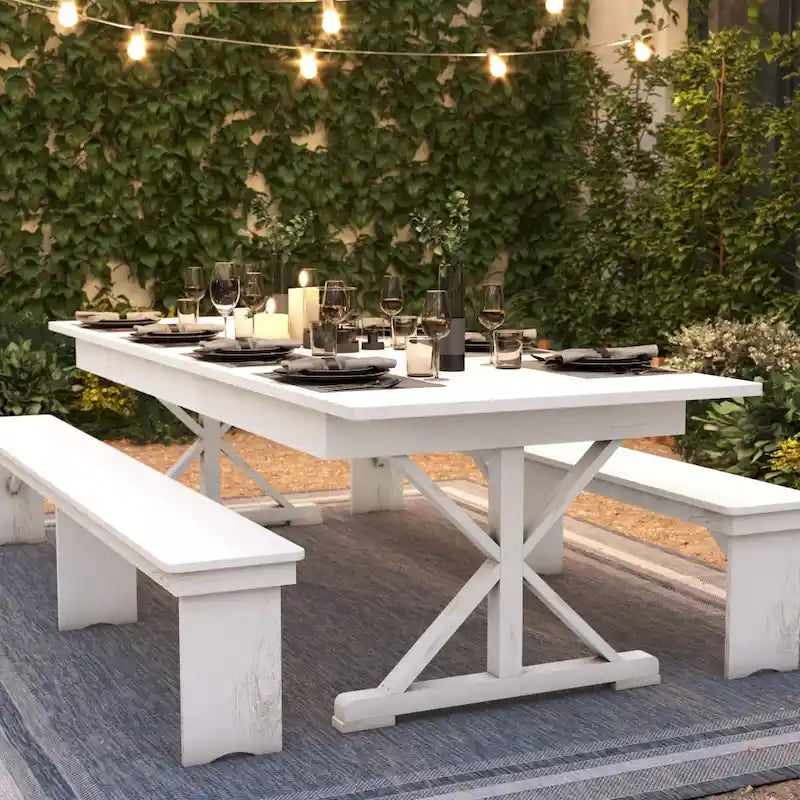 Table à manger de ferme en pin massif avec pieds en X - 2,75 m x 1 m