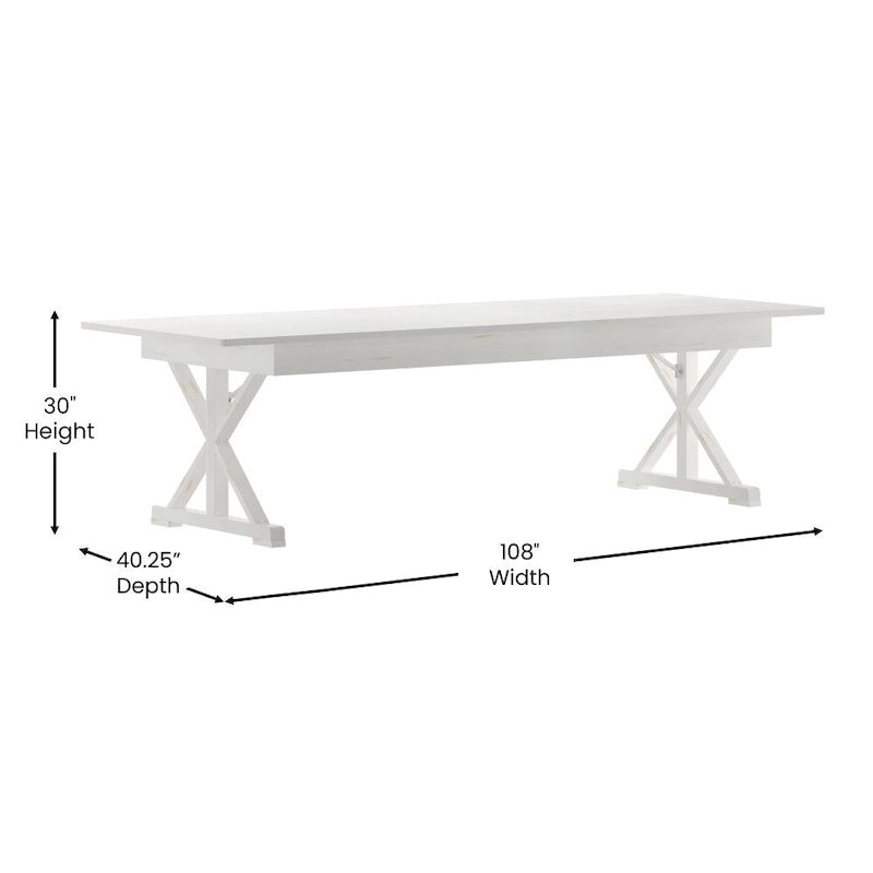 Table à manger de ferme en pin massif avec pieds en X - 2,75 m x 1 m
