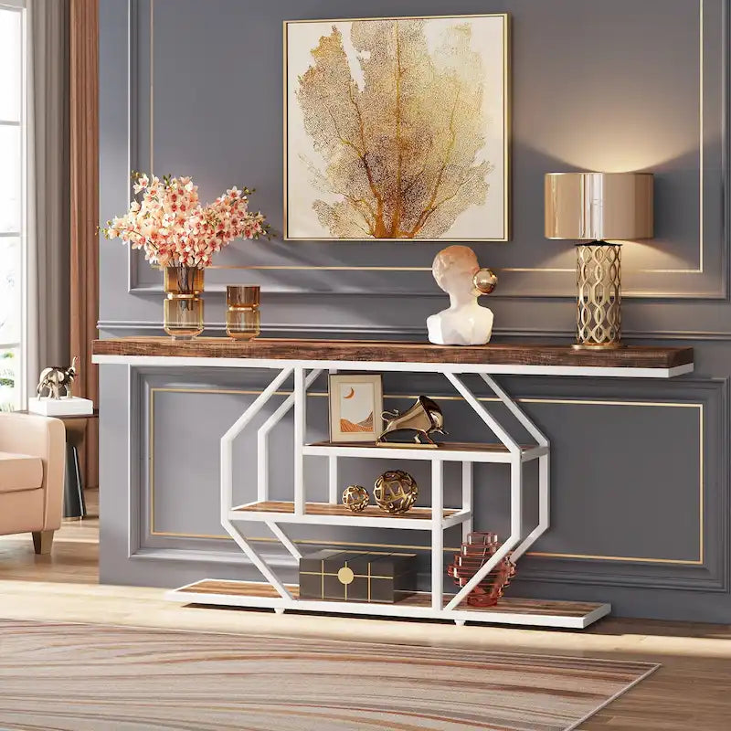 Table console extra longue de 180 cm, table moderne derrière le canapé, table d'entrée en faux marbre pour le salon, le couloir