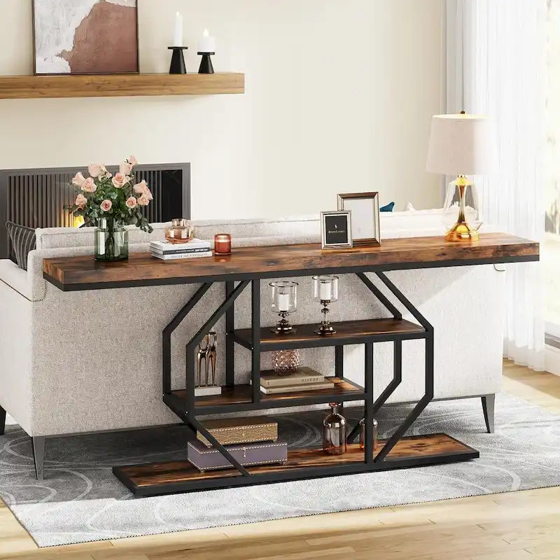 Table console extra longue de 180 cm, table moderne derrière le canapé, table d'entrée en faux marbre pour le salon, le couloir