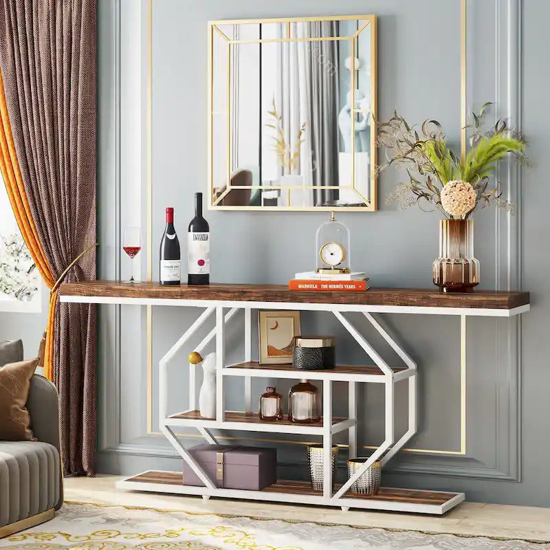 Table console extra longue de 180 cm, table moderne derrière le canapé, table d'entrée en faux marbre pour le salon, le couloir