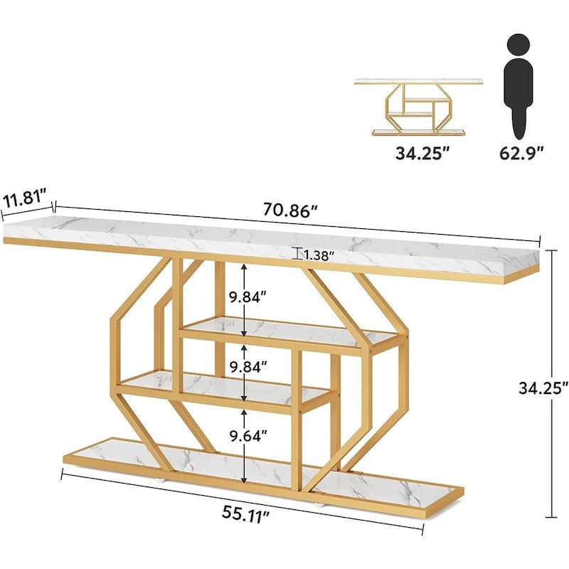 Table console extra longue de 180 cm, table moderne derrière le canapé, table d'entrée en faux marbre pour le salon, le couloir