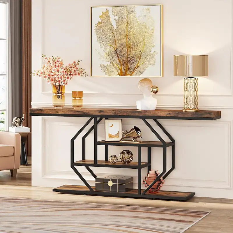 Table console extra longue de 180 cm, table moderne derrière le canapé, table d'entrée en faux marbre pour le salon, le couloir