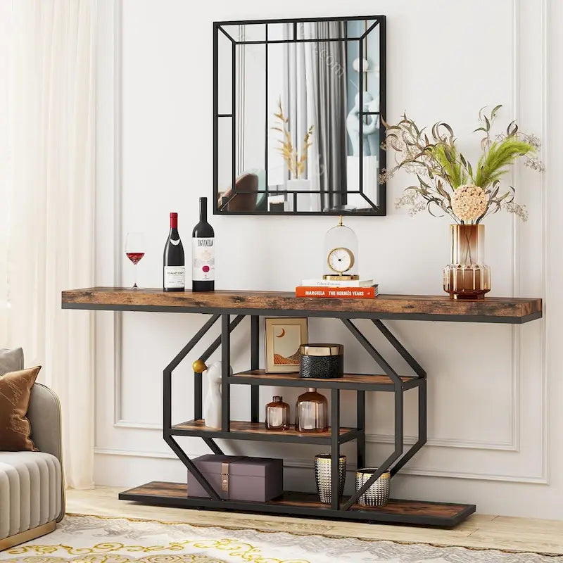 Table console extra longue de 180 cm, table moderne derrière le canapé, table d'entrée en faux marbre pour le salon, le couloir
