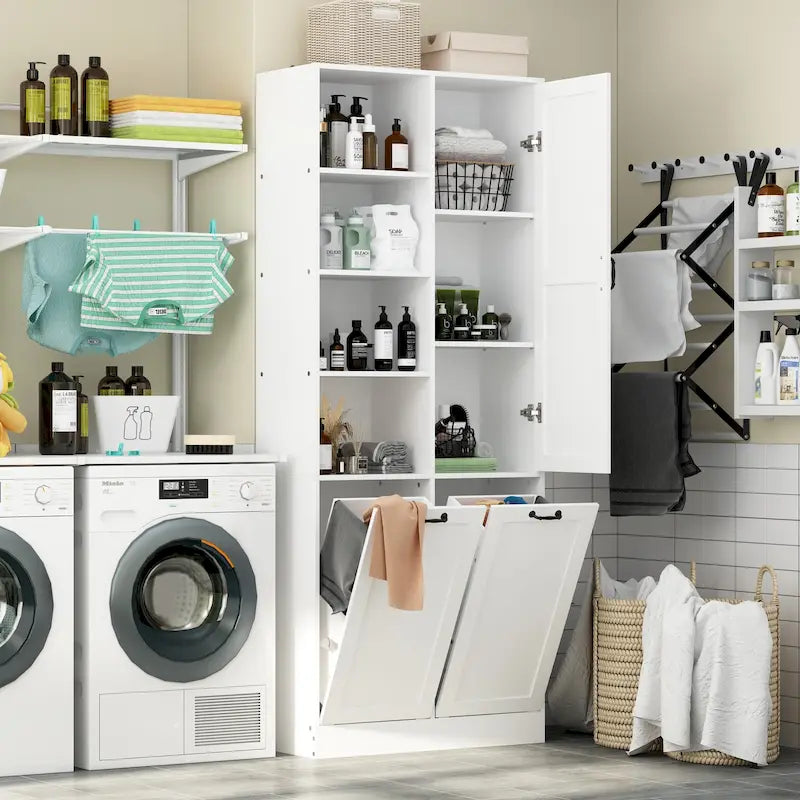 Meuble de salle de bain/buanderie blanc épuré avec tiroirs rotatifs uniques