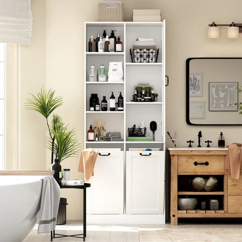 Meuble de salle de bain/buanderie blanc épuré avec tiroirs rotatifs uniques