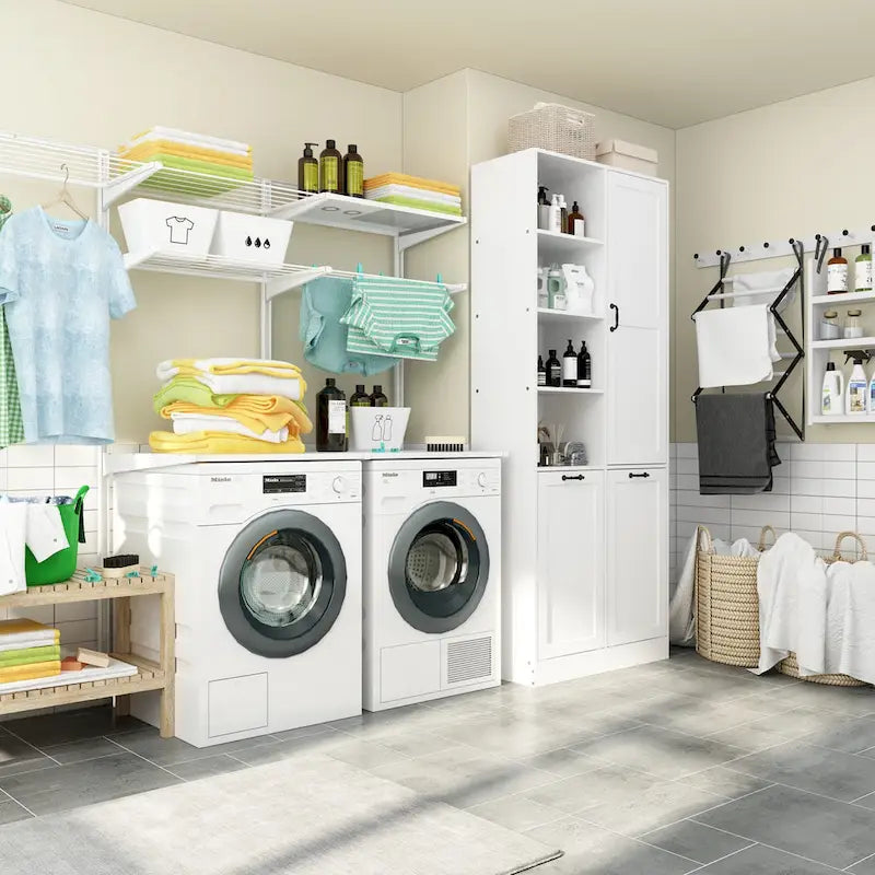 Meuble de salle de bain/buanderie blanc épuré avec tiroirs rotatifs uniques