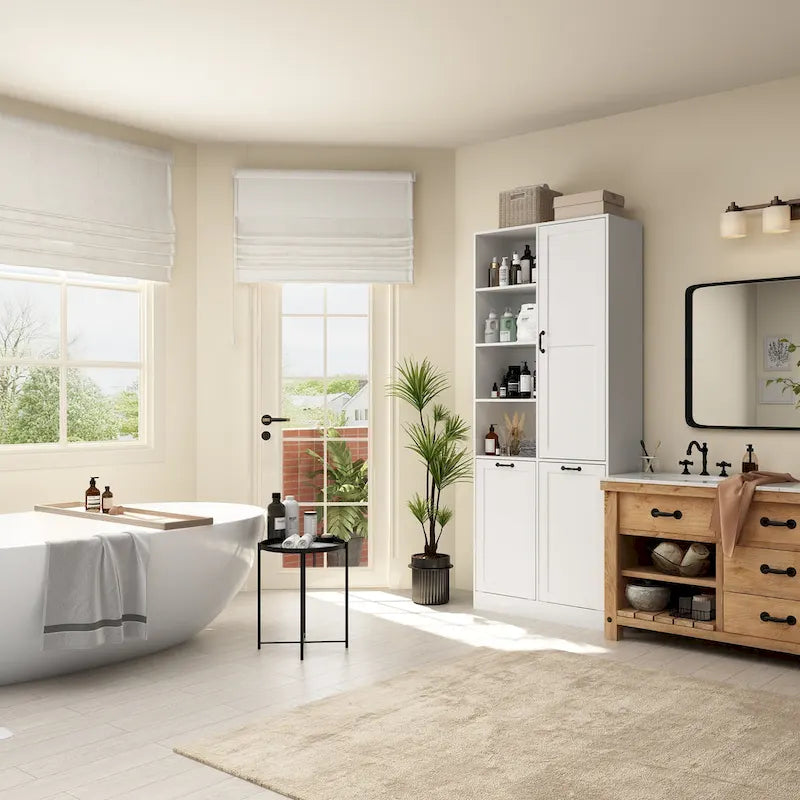 Meuble de salle de bain/buanderie blanc épuré avec tiroirs rotatifs uniques