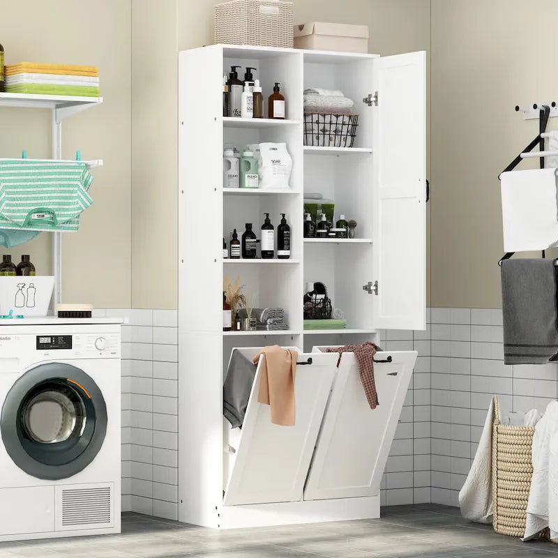 Meuble de salle de bain/buanderie blanc épuré avec tiroirs rotatifs uniques