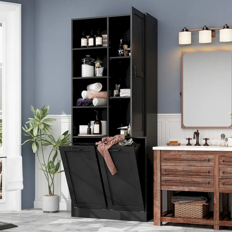 Meuble de salle de bain/buanderie blanc épuré avec tiroirs rotatifs uniques
