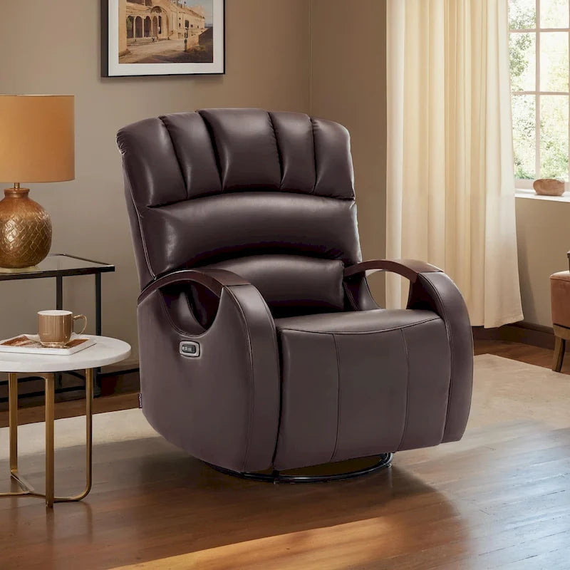 Fauteuil inclinable, pivotant et berçant motorisé avec appuie-tête réglable pour chambre de bébé, en similicuir