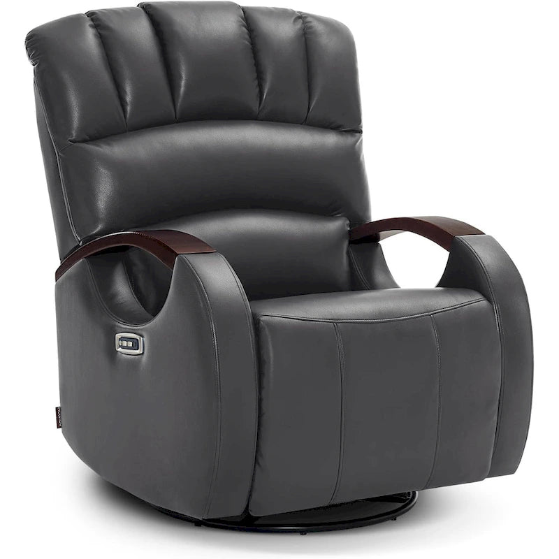 Fauteuil inclinable, pivotant et berçant motorisé avec appuie-tête réglable pour chambre de bébé, en similicuir