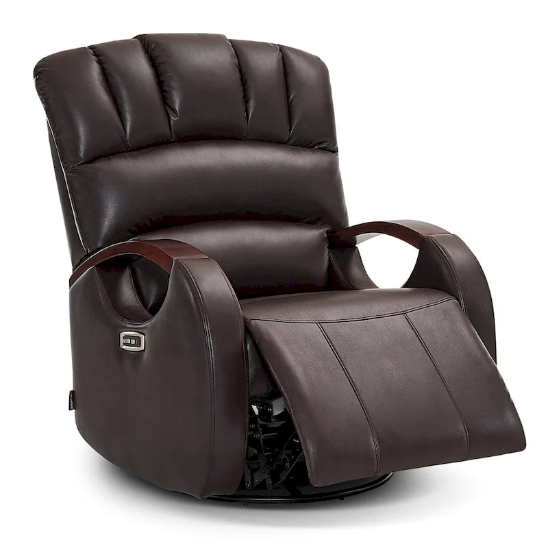 Fauteuil inclinable, pivotant et berçant motorisé avec appuie-tête réglable pour chambre de bébé, en similicuir