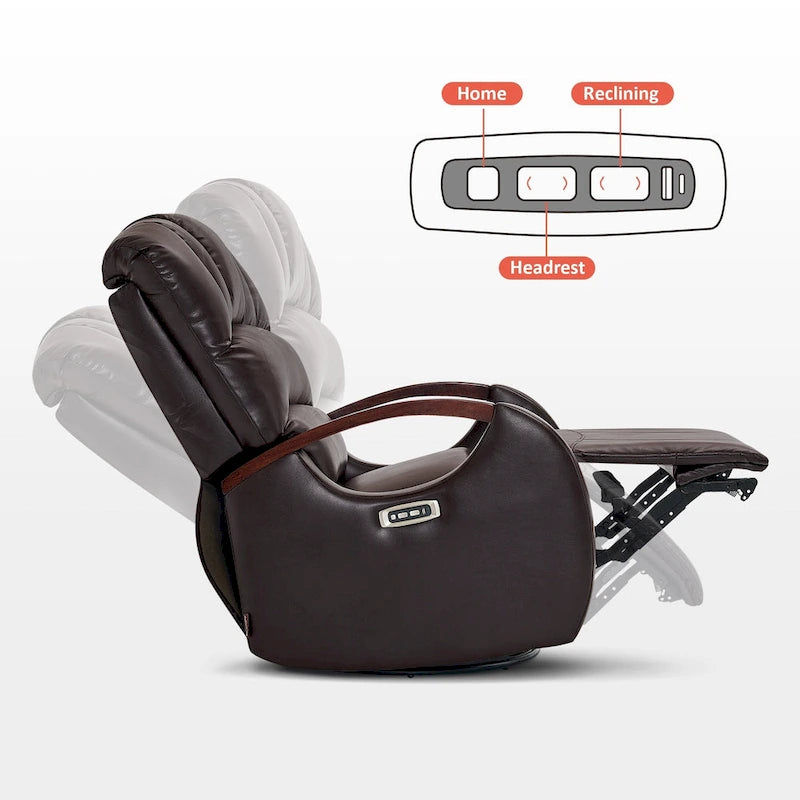 Fauteuil inclinable, pivotant et berçant motorisé avec appuie-tête réglable pour chambre de bébé, en similicuir