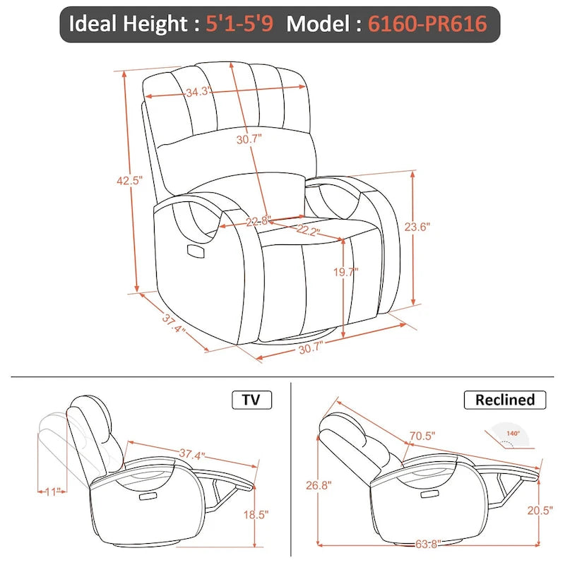 Fauteuil inclinable, pivotant et berçant motorisé avec appuie-tête réglable pour chambre de bébé, en similicuir