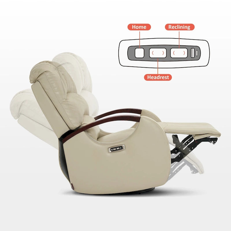 Fauteuil inclinable, pivotant et berçant motorisé avec appuie-tête réglable pour chambre de bébé, en similicuir