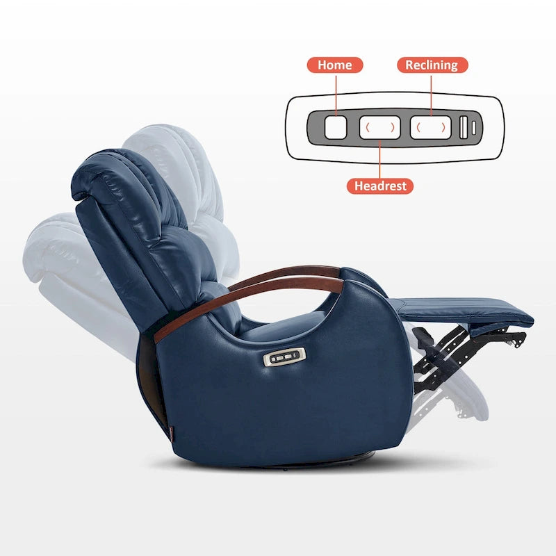Fauteuil inclinable, pivotant et berçant motorisé avec appuie-tête réglable pour chambre de bébé, en similicuir