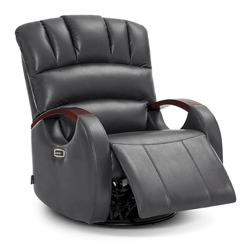 Fauteuil inclinable, pivotant et berçant motorisé avec appuie-tête réglable pour chambre de bébé, en similicuir