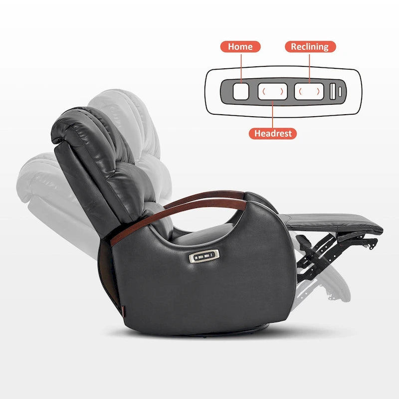 Fauteuil inclinable, pivotant et berçant motorisé avec appuie-tête réglable pour chambre de bébé, en similicuir