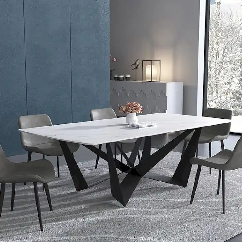 Table de salle à manger moderne élégante rectangulaire en pierre frittée blanche