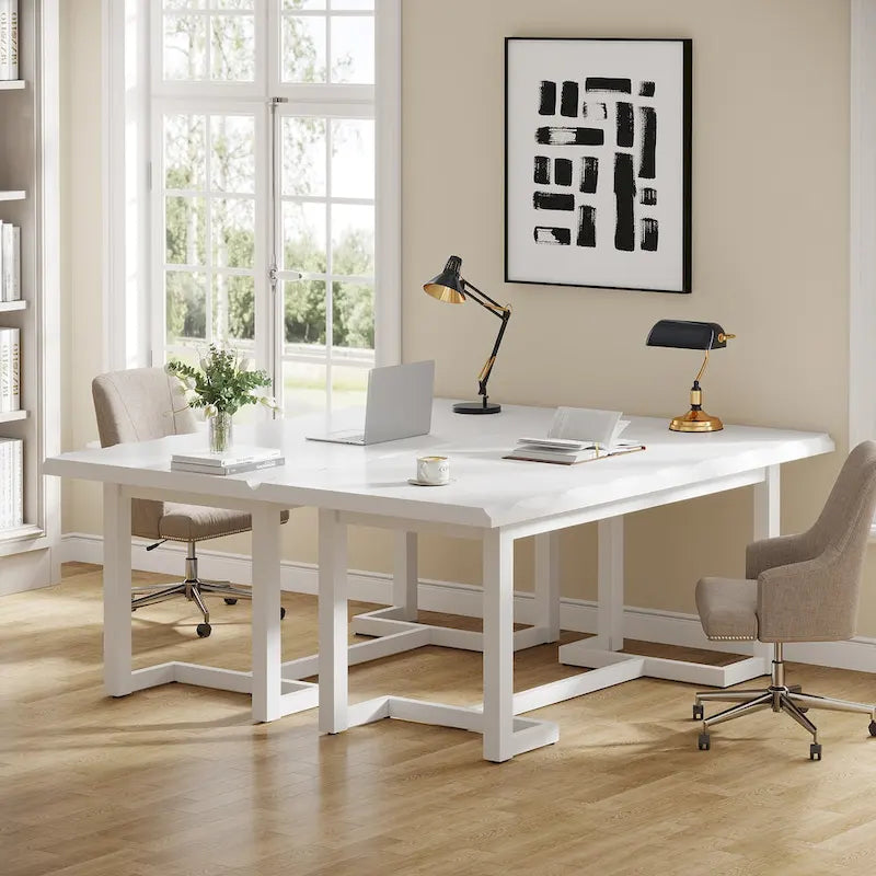 Bureau d'ordinateur rectangulaire en bois de 62,2 pouces avec pieds en bois massif