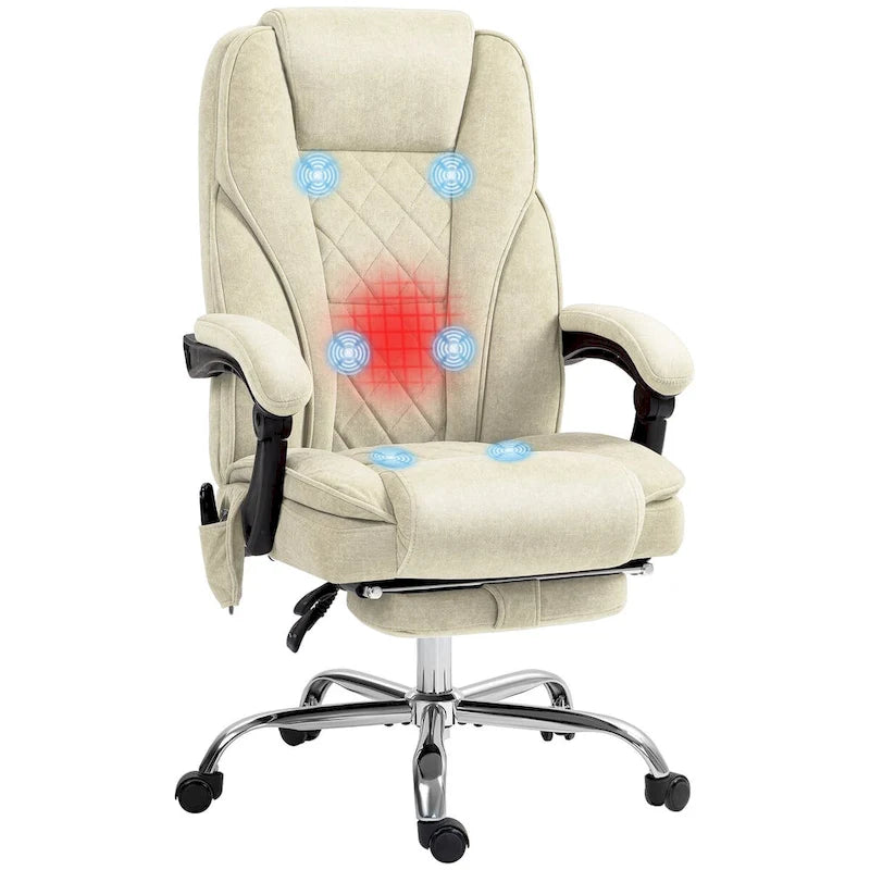 Chaise de bureau de massage avec 6 points de vibration, fauteuil d'ordinateur inclinable chauffant, chaise de bureau pivotante