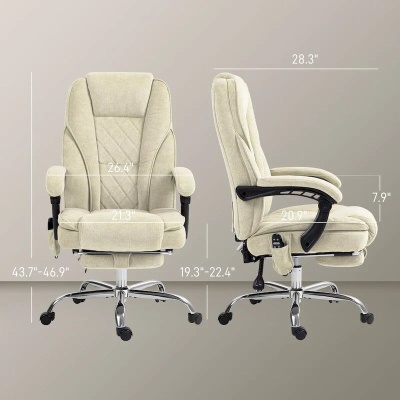 Chaise de bureau de massage avec 6 points de vibration, fauteuil d'ordinateur inclinable chauffant, chaise de bureau pivotante
