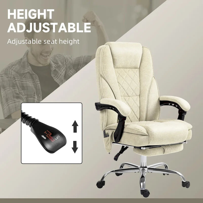 Chaise de bureau de massage avec 6 points de vibration, fauteuil d'ordinateur inclinable chauffant, chaise de bureau pivotante