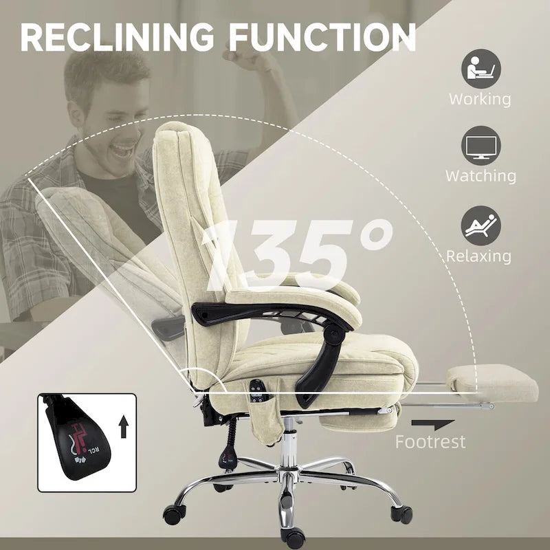 Chaise de bureau de massage avec 6 points de vibration, fauteuil d'ordinateur inclinable chauffant, chaise de bureau pivotante