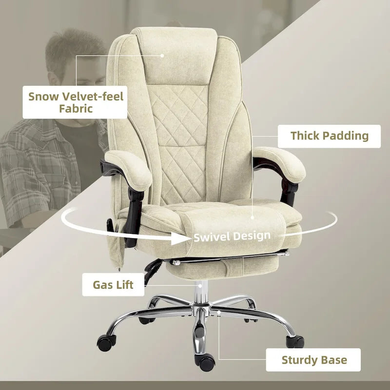 Chaise de bureau de massage avec 6 points de vibration, fauteuil d'ordinateur inclinable chauffant, chaise de bureau pivotante
