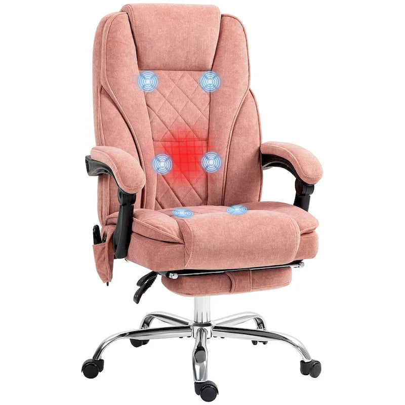 Chaise de bureau de massage avec 6 points de vibration, fauteuil d'ordinateur inclinable chauffant, chaise de bureau pivotante