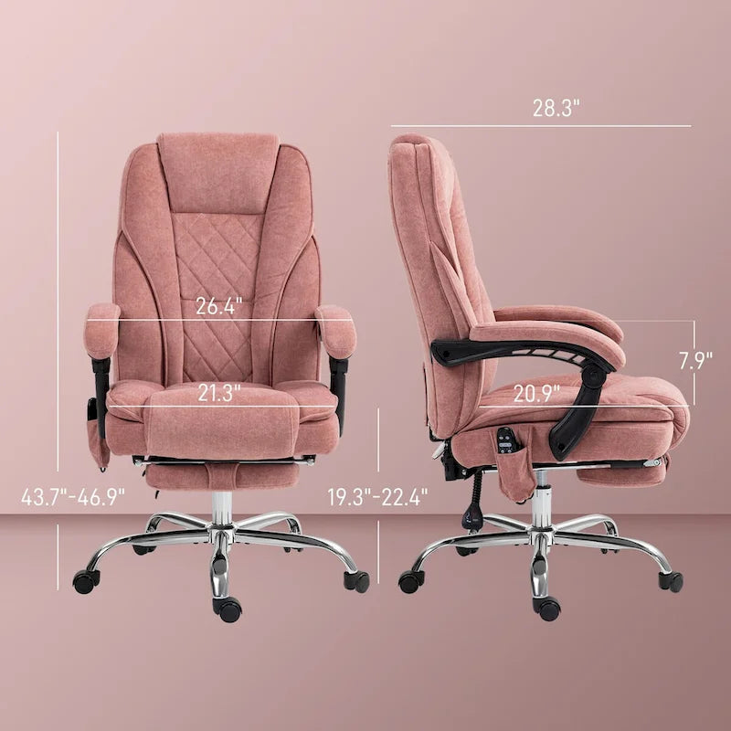 Chaise de bureau de massage avec 6 points de vibration, fauteuil d'ordinateur inclinable chauffant, chaise de bureau pivotante