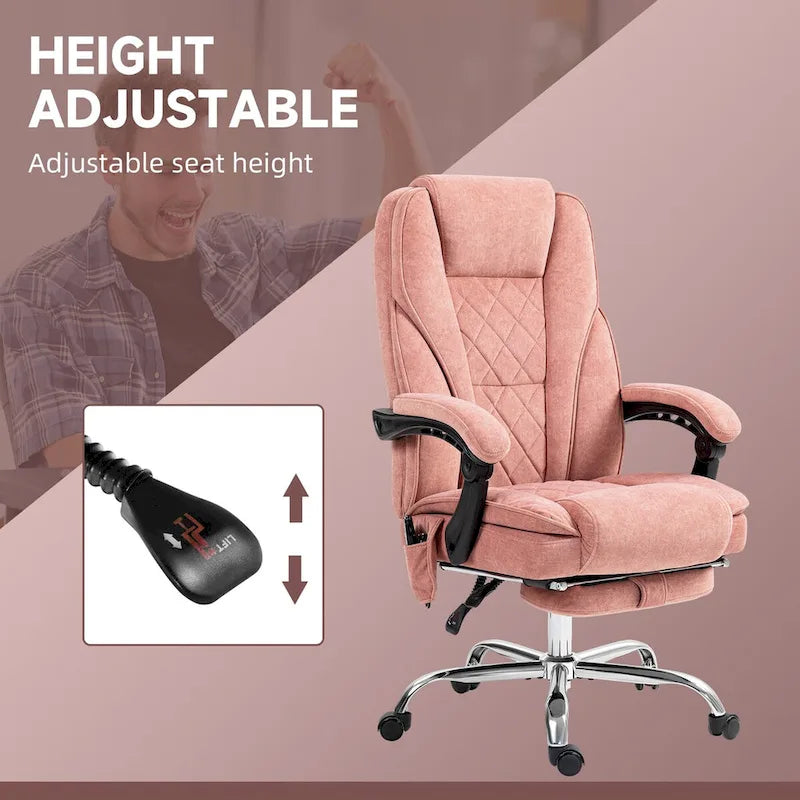 Chaise de bureau de massage avec 6 points de vibration, fauteuil d'ordinateur inclinable chauffant, chaise de bureau pivotante
