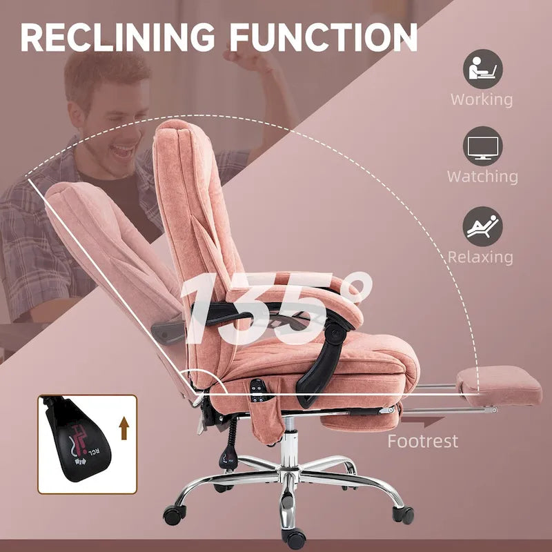 Chaise de bureau de massage avec 6 points de vibration, fauteuil d'ordinateur inclinable chauffant, chaise de bureau pivotante